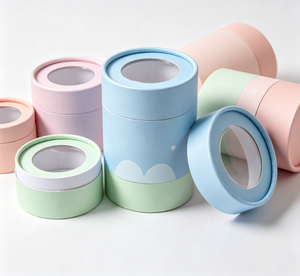 Recycled Kraft Paper Cylinder Box with Transparent PVC Window, Custom Printed Paper Tube for <b>Confectionery</b> Snack Packaging - Product Image 5