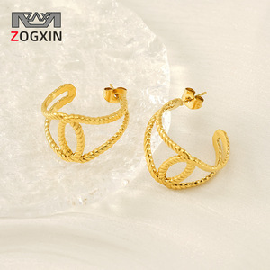 Zogxin Gold Hoop Earrings 18K Stainless Steel Geometric Design For Women - Product Image 1