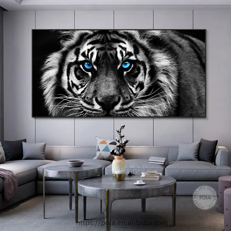 Stampe moderne tela arte in bianco e nero testa di tigre pittura di arte della parete poster di arte degli animali immagine Cuadros per decorazioni per la casa