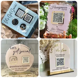 Porte-badge de code QR personnalisé Tableau de menu de bureau Scan de <span class=keywords><strong>magasin</strong></span> Icône de médias sociaux en acrylique payée - Product Image 3