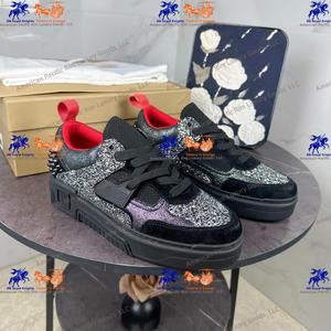Baskets noires à paillettes avec accent rouge, à lacets, plateforme, chaussures décontractées, style streetwear scintillant - Product Image 1