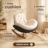 Fauteuil à bascule de luxe en cuir et tissu, style nordique moderne, pour salon et salle d'attente, prix de gros