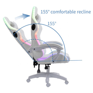 Chaise de jeux ergonomique RVB en cuir PU blanc Chaise de jeu à LED pour ordinateur de course Chaise de jeu de course avec haut-parleurs - Product Image 6