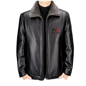 Men's Black Genuine <b>Leather</b> Bomber Jacket <b>with</b> Faux <b>Fur</b> Collar Zipper Closure Waterproof Windproof Winter Warm <b>Coat</b> Regular Fit - Product Image 3