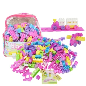 224 pièces PVC sac à dos à fermeture éclair ensemble de briques bricolage jouet éducatif en plastique rose bloc de construction pour les enfants