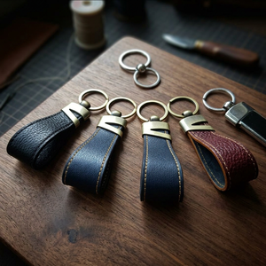 Genuine Leather Rectangle Keychains High Quality Soft Custom Logo Carving Durable Eco-Friendly Silk Screen Printed Bulk Rate - Product Image 1