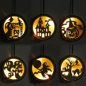 Wholesale Halloween Wooden Ornament Featuring Laser Cut Round Design with <b>Witch</b> Pumpkin and Black Cat for <b>Decor</b> Dropshipping - Product Image 3