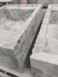 Lavabo en marbre naturel moderne direct d'usine avec lavabo et évier en marbre de salle de bain à finition concave - Product Image 4