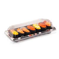 Boîtes d'emballage pour sushis en plastique jetables, écologiques, personnalisables, multi-spécifications, motifs variés, vente en gros pour la livraison à emporter