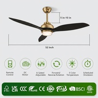 Ventilateur de plafond moderne de 52 pouces avec pales en ABS, lumière et télécommande, contrôle intelligent en option, moteur BLDC silencieux, pour la décoration intérieure
