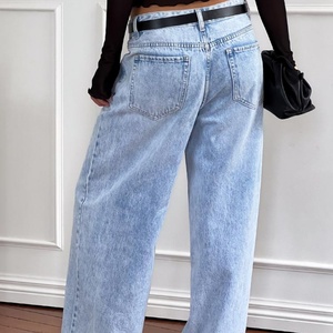Nouvel Arrivage – Jean Boyfriend Ample Taille Basse en Denim Délavé avec Logo Personnalisé pour Filles - Product Image 4