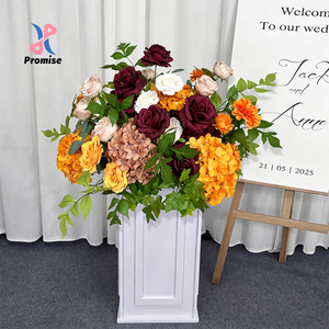 Rosas y Hortensias Artificiales de Seda en Color Naranja Quemado y Borgoña Realistas para Decoraciones de Bodas y Regreso a Clases - Product Image 1