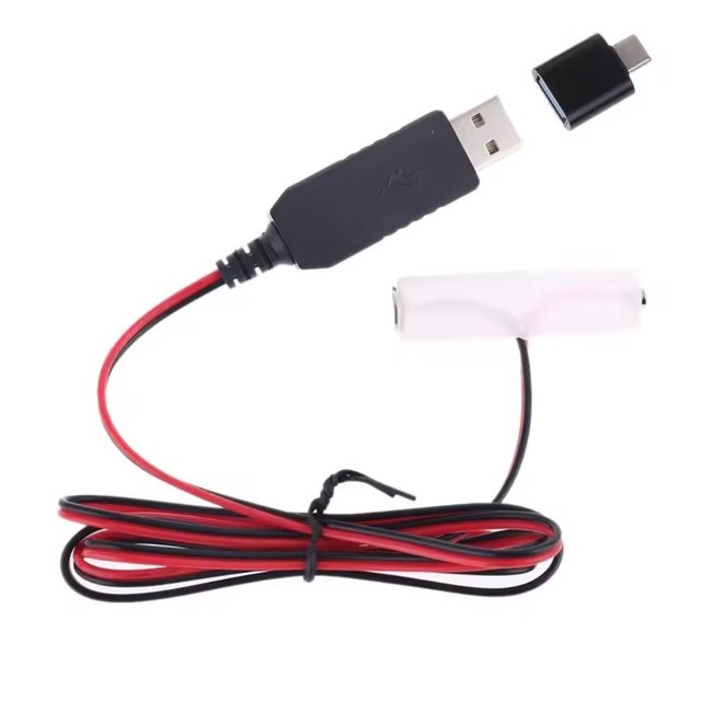 AA Battery Eliminator Cable with Type-C Converter USB or Type-C Input 5V2A AA Dummy-Battery Output 1.5V/3V/4.5V/6V