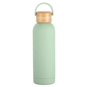 Minimalist Stainless Steel Vacuum Insulated Water Bottle with Wooden Lid and Handle for Travel - Product Image 2