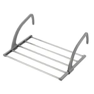 Tendedero de ropa plegable para balcón, alféizar de ventana, toallero plegable para interiores y exteriores, estante de lavandería retráctil con clips para calcetines