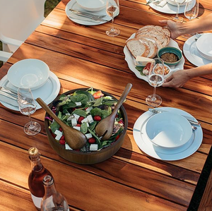 Tazón redondo grande de madera de acacia maciza de <span class=keywords><strong>12</strong></span> pulgadas, tazón para ensaladas de frutas con tenedor y cuchara - Product Image 6