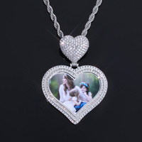 Collier personnalisable Fulsun en laiton unisexe, style Hip Hop, double cœur, avec photo commémorative, entièrement pavé de zircon, bijou photo personnalisé