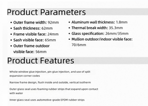 Fenêtre à battant double à ouverture intérieure en alliage d'aluminium à rupture de pont thermique avec double vitrage isolant pour maisons et villas - Product Image 3