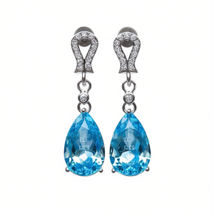 Orecchini pendenti da donna T&CS con cristalli blu a goccia e montatura a griffe in argento 925 - Product Image 1
