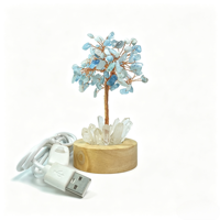 Lampe d'ambiance USB colorée en copeaux de cristal naturel avec pointe de quartz brut et base en bois pour décoration de chambre - Offre Spéciale