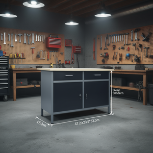 Banc de travail en acier noir 47,2x23,6x33,5 pouces avec 2 tiroirs, armoire à outils industrielle - Product Image 2