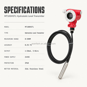 Transmetteur de niveau hydrostatique capacitif submersible MT100HSTL, entrée 0-200M, 0,2%, 24VDC, IP68, 4-20mA, 3 fils, 316L, capteur de niveau d'eau - Product Image 3