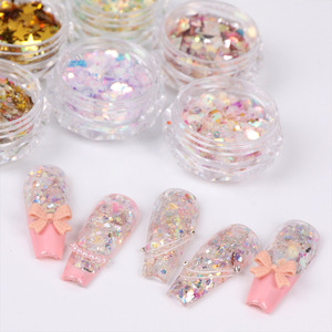 Ensemble de paillettes pour ongles de couleurs mélangées, flocons irréguliers irisés, certifiés CE MSDS, décoration 3D pour ongles, pour salon de manucure - Product Image 1