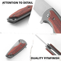 Couteau de poche pliable mini en acier inoxydable 3Cr13 avec manche en bois et finition sablée pour le camping, la survie en plein air