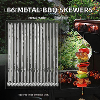 Brochettes plates longues en acier inoxydable réutilisables pour grillades et barbecues (14 pouces, lot de 16) pour le camping en plein air