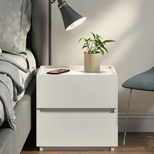 Hiện đại tối giản màu trắng màu be gỗ cạnh giường ngủ đầu giường với 2 ngăn kéo cho phòng ngủ sử dụng như bảng kết thúc cho ghế tính năng lưu trữ - Product Image 4