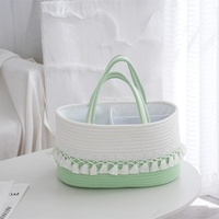 Panier à Langer Portable Ovale en Corde de Coton Tressée à la Main avec Pompon, Écologique et Durable pour le Rangement de Jouets, Compartiment Amovible