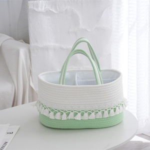 Cesta Portátil Ovalada de Cuerda de Algodón Tejida a Mano con Borlas, Ecológica y Duradera, para Almacenamiento de Juguetes, con Compartimento Extraíble - Product Image 5