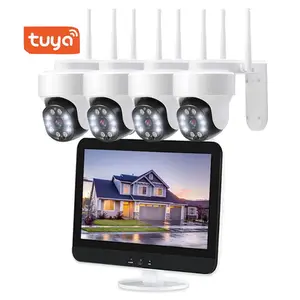 Tuya स्मार्ट जीवन एप्लिकेशन 4 चैनल सीसीटीवी सुरक्षा कैमरा वाईफ़ाई NVR किट वायरलेस घर सुरक्षा कैमरा प्रणाली
