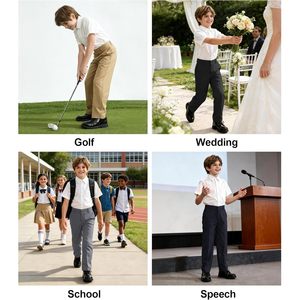 Pantalones de Vestir para Niños, Corte Recto, Cintura Ajustable, Poliéster de Peso Medio, con Bolsillos, para Niños Pequeños y Jóvenes - Product Image 2