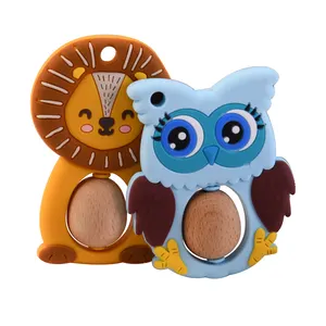 BPA Free Silicone Owl Baby Teether Lion Wooden Beads Teething Toys For DIY Children Nursing Toys
