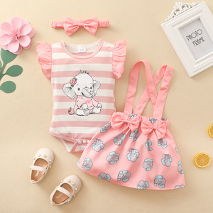 Vêtements pour enfants, petite/grande <span class=keywords><strong>sœur</strong></span>, barboteuse à manches courtes bouffantes, robe imprimée de fleurs, ensemble avec bandeau à nœud - Product Image 6