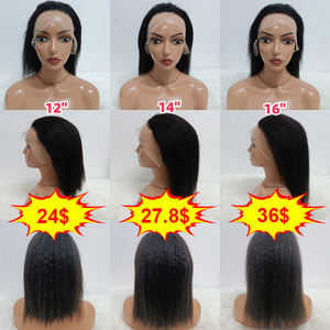 Promoción de $24: Pelucas Naturales Yaki, Pelucas Bob con Frente de Encaje 13x4, Pelucas Afro de Cabello Humano 100% Liso Rizado de 12, 14 y 16 Pulgadas - Product Image 1