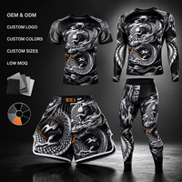 Ensemble 4 pièces White Dragon : Short de Muay Thai, Rashguard, Pantalon de Compression – Logo Personnalisé, OEM, ODM, Faible MOQ, Vente Directe Usine