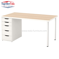 Meja Kerja Kantor Modern dengan Kaki Kayu yang Dapat Disesuaikan, Meja Belajar, Meja Kantor Administrasi, Meja Komputer dengan 5 Laci