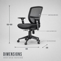 Chaise de bureau pivotante moderne et élégante en maille noire avec base en acier inoxydable pour la maison, le bureau, l'hôpital, l'hôtel - Confortable