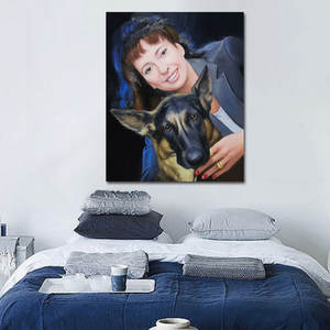 Pintura al Óleo Original Moderna Pintada a Mano sobre Lienzo, Arte de Pared Personalizado para Mujer y Perro, Tamaño Personalizado con Marco de Madera - Product Image 2