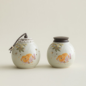 Boîte à thé en céramique peinte à la main MSH en forme de <span class=keywords><strong>poisson</strong></span> <span class=keywords><strong>rouge</strong></span> avec couvercle en bois, pot de rangement hermétique <span class=keywords><strong>rond</strong></span> pour thé en vrac, herbes et épices - Product Image 3