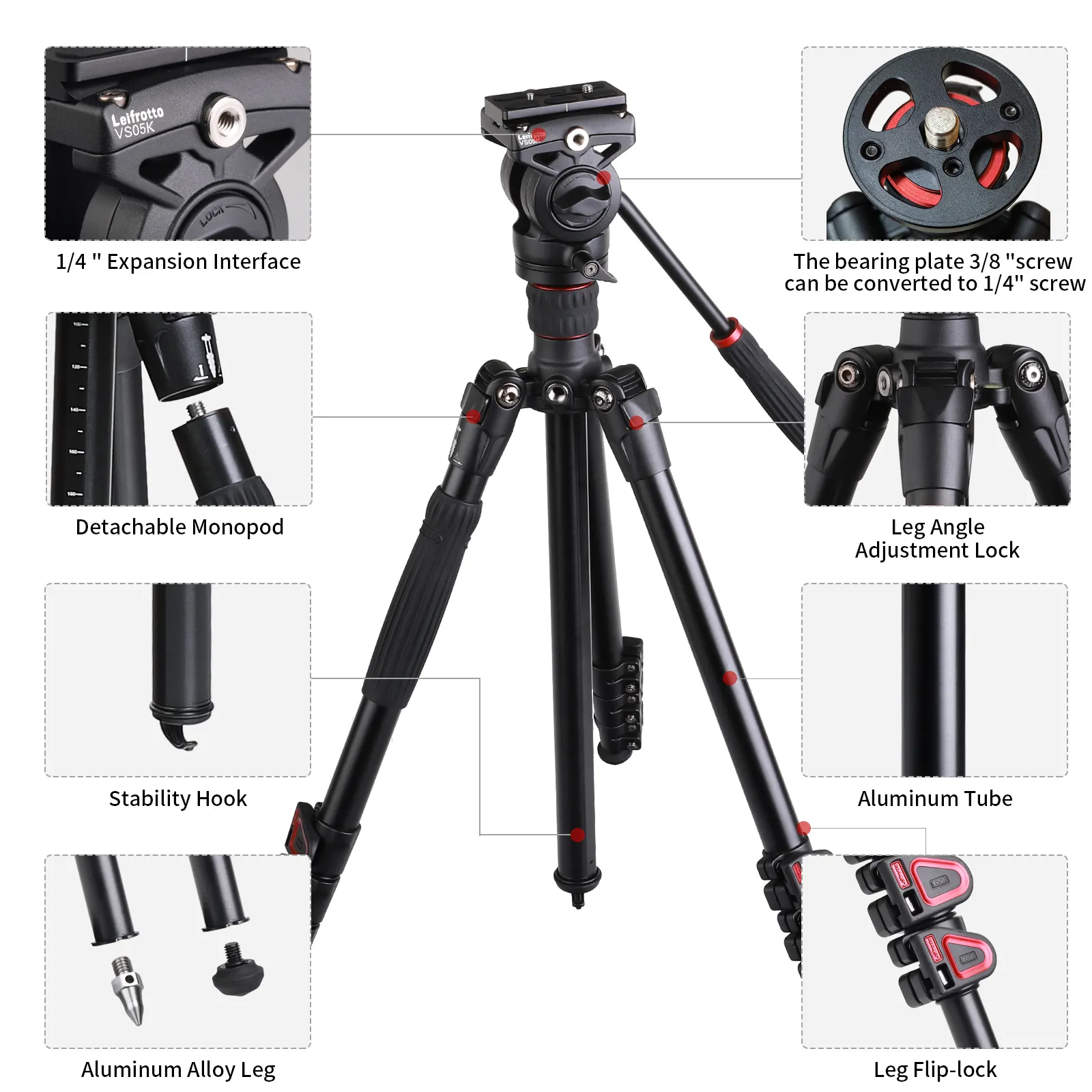 ขาตั้ง FA2554RV แบบสามขาพร้อมด้ามจับแบบหมุนได้360มุมสำหรับกล้อง DSLR ทำจากอะลูมิเนียมอัลลอยกำลังสูงรับน้ำหนักได้สูงสุด