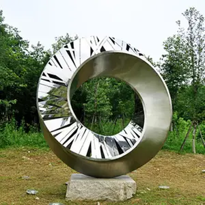 高抛光现代不锈钢圆形园林雕塑