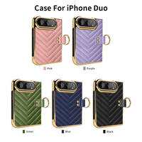 Étui de téléphone de luxe en cuir PU électroplaqué antichoc avec support à double anneau et protection d'écran en verre pour écran pliable