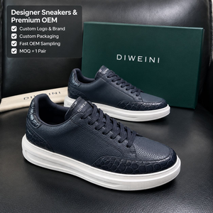 Nouvelles baskets de luxe pour hommes en cuir grainé bleu marine, motif crocodile, plateforme, haute qualité - Product Image 1