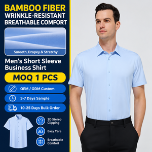 Camicia a Maniche Corte di Alta Gamma, Versatile per il Business, Senza Stiratura, in Fibra di Bambù Premium - Product Image 1