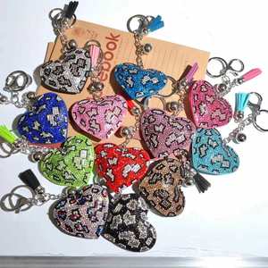 New Diamond Heart Leopard Keychain Bling Crystal Rhinestone <b>Key</b> <b>Chains</b> Glass Heart Star Bag Shape Leather Keyring Heart - Product Image 1