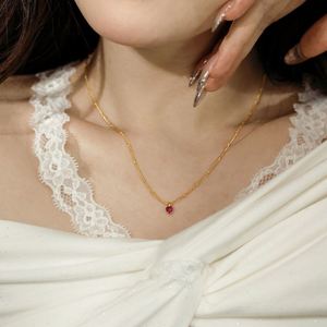 Colliers pendentifs en forme de cœur en argent S925 avec diamants, rubis et zircone 5A, design simple et élégant de Dylam Fashion, parfaits pour les cadeaux de Noël. - Product Image 2