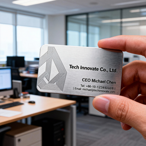 بطاقات أعمال معدنية مخصصة راقية من الفولاذ المقاوم للصدأ، هدايا تذكارية للشركات بشعار الشركة، حرف معدنية - Product Image 1